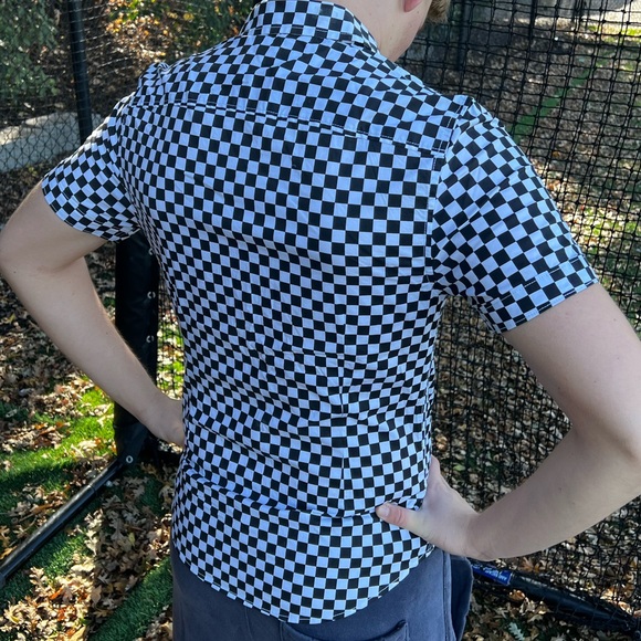 G BY GUESS MEN FINISH LINE CAR RACING FLAG BUTTON DOWN SHIRT CHECKERE CHECK STUD - Picture 9 of 16